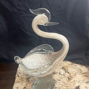 Murano Ivory and Clear Glass Swan Sculpture